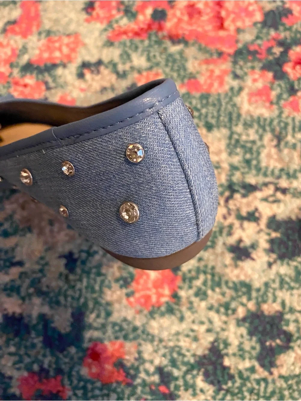 SCHUTZ Blue Denim Ballet Flats With Crystal Embellishment Size 9.5 NEW With Box